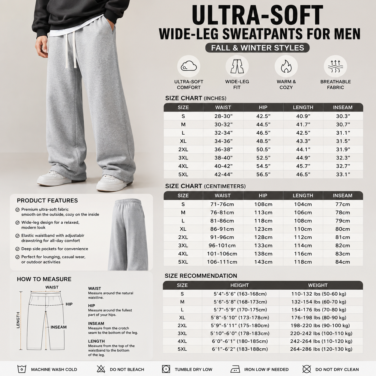 Ultra-Soft Wide-Leg Sweatpants for Men - Fall & Winter Styles