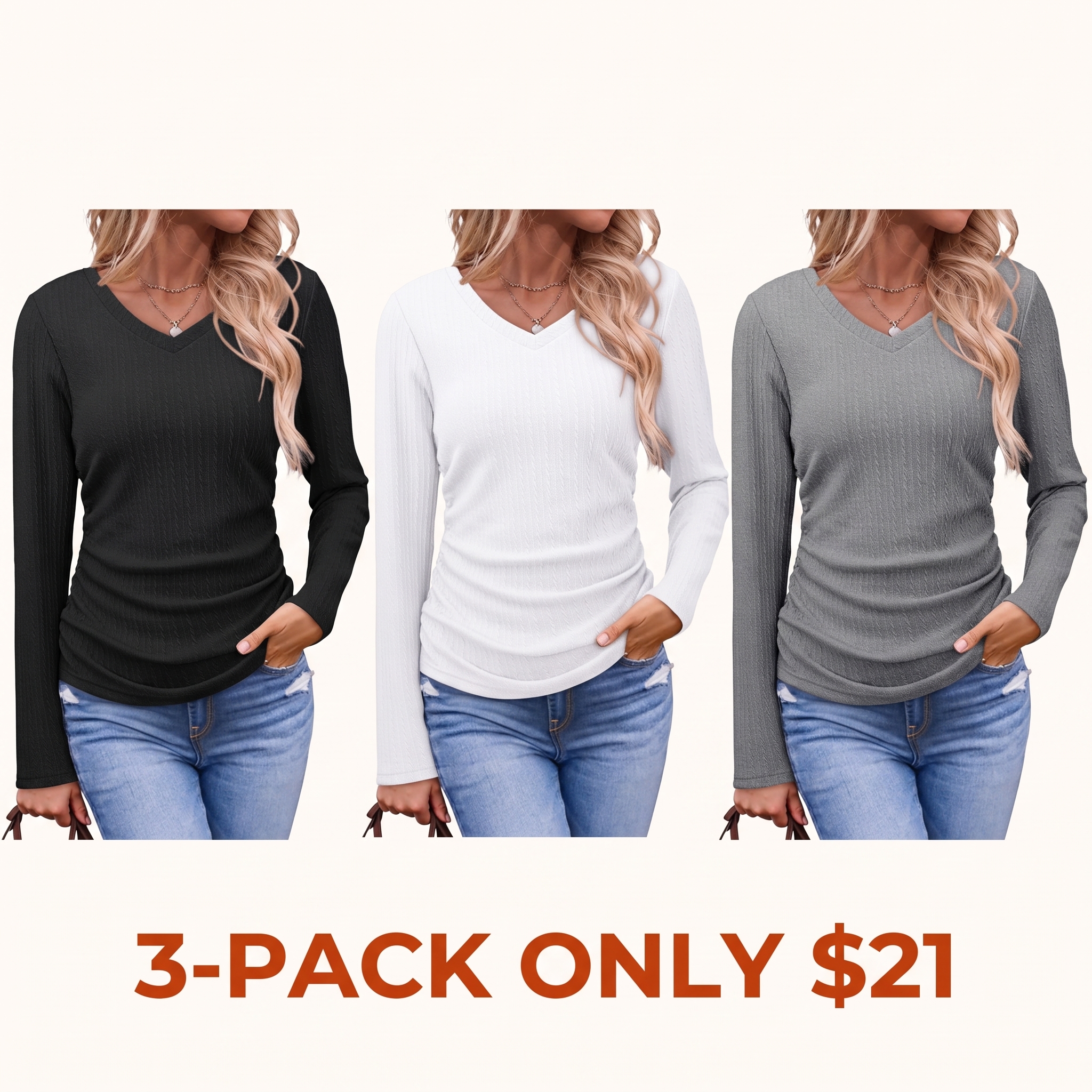 Women's Casual V-Neck Long-Sleeve Top