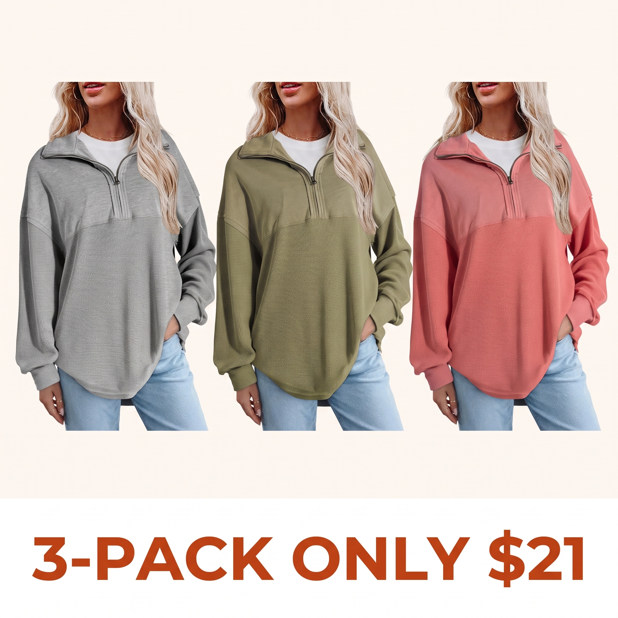 Women's Half-Zip Waffle Knit Top