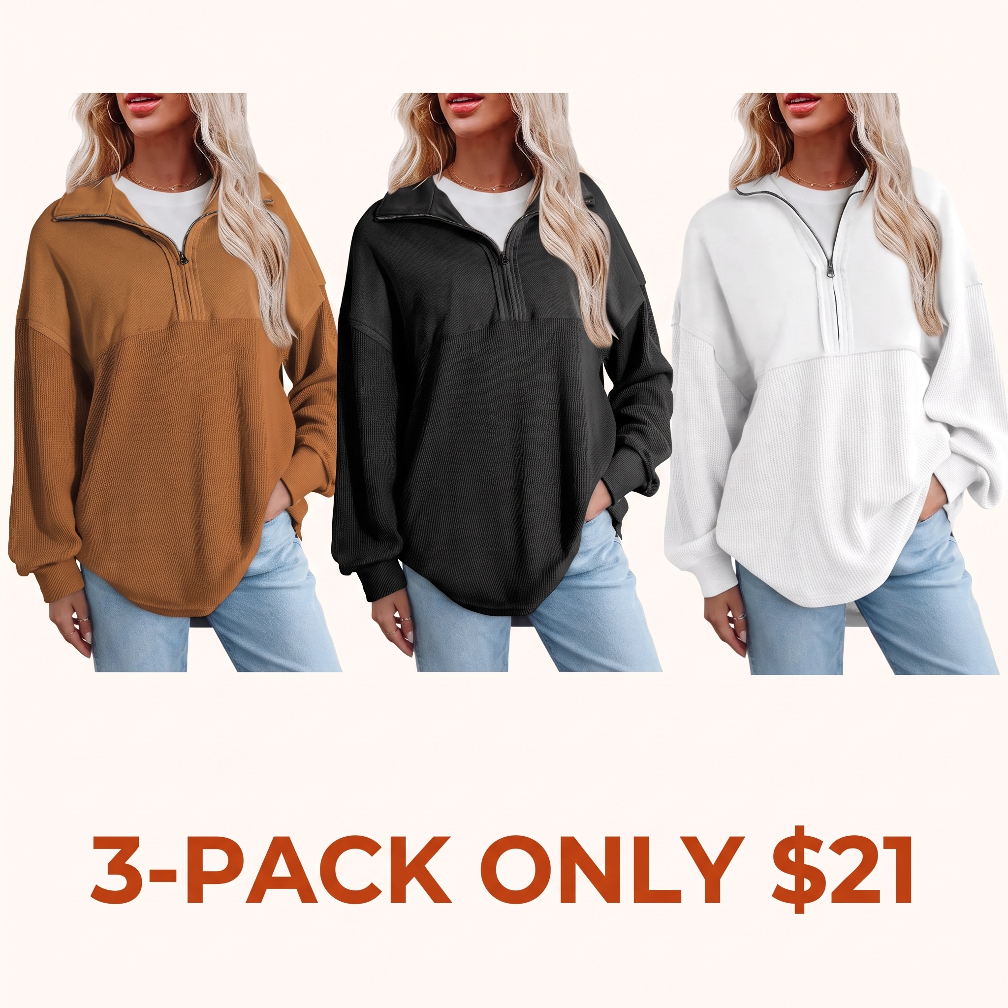 Women's Half-Zip Waffle Knit Top