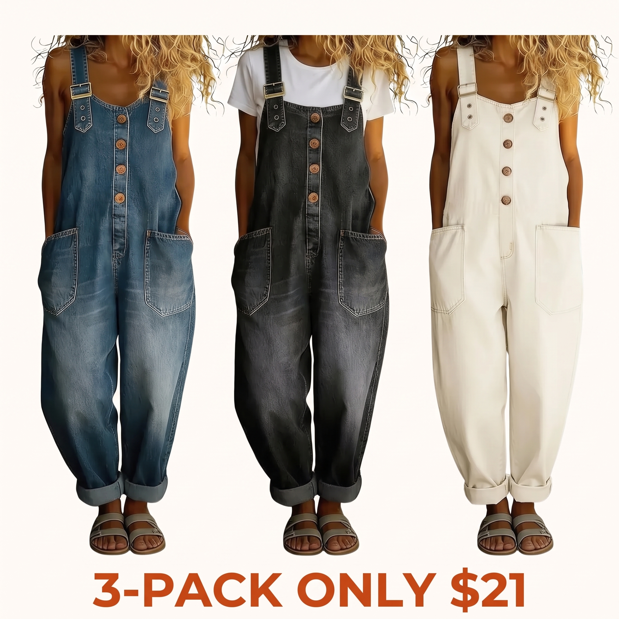 Vintage-style loose wide-leg denim overalls