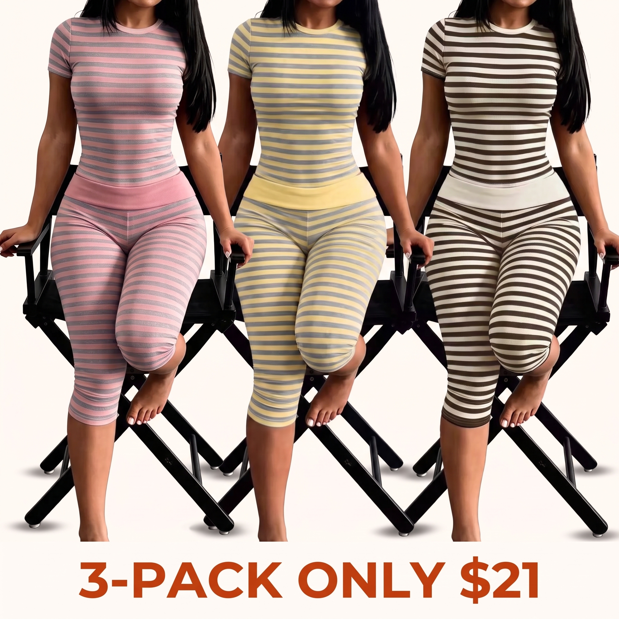 Striped two-piece casual loungewear set