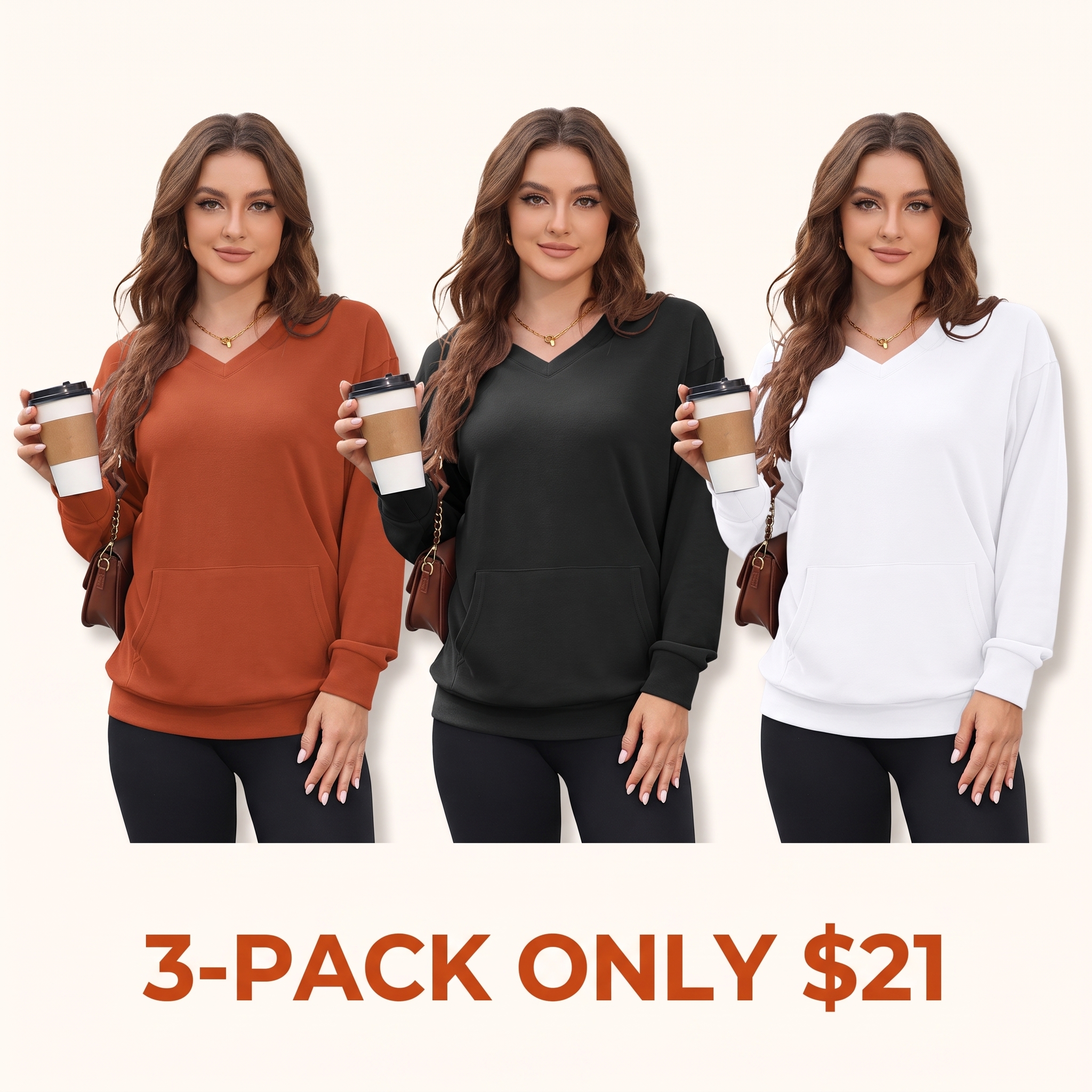 Women's V-neck sweatshirt (hood-free)