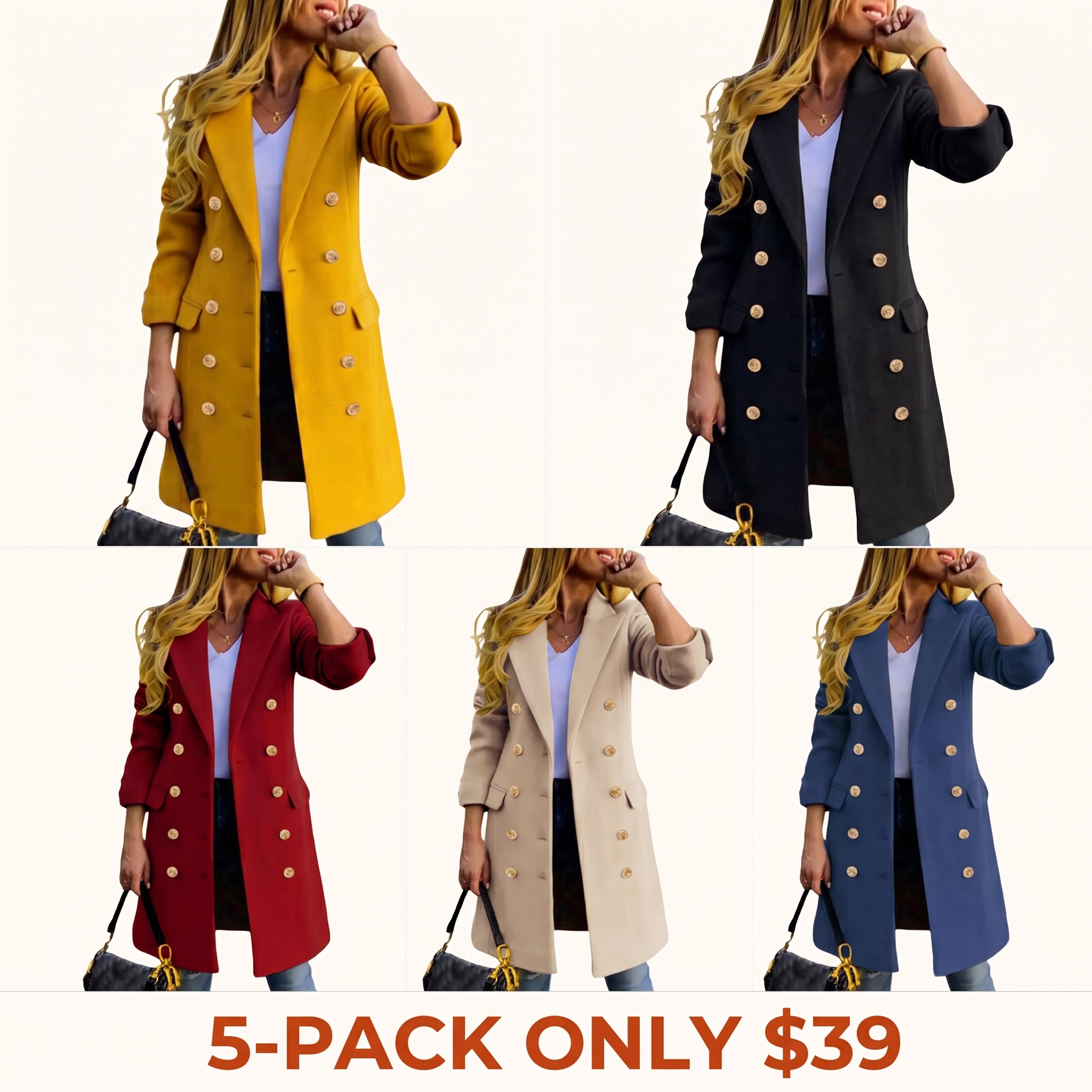 Women's Slim-Fit Double-Breasted Wool-Blend Mid-Length Coat