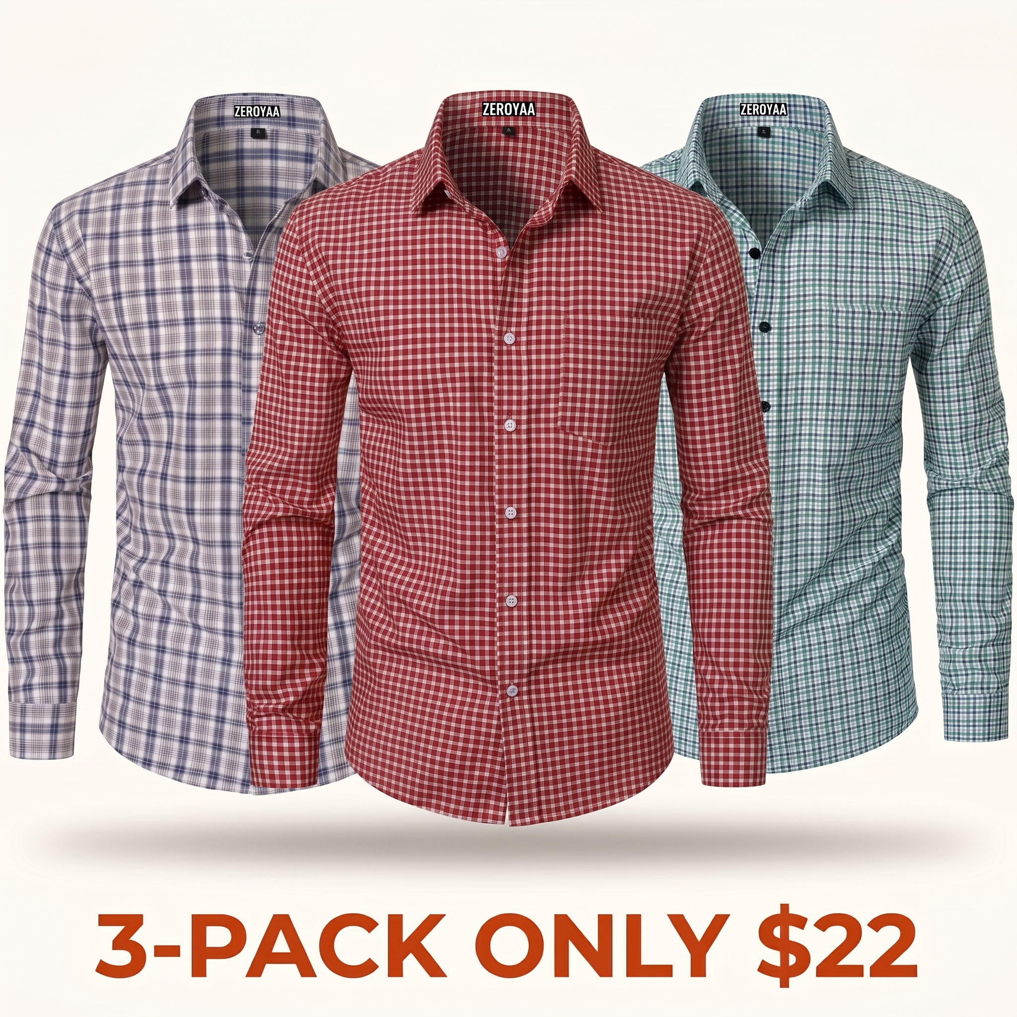 Men's Long-Sleeve Plaid Dress Shirt – Slim-Fit Button-Down