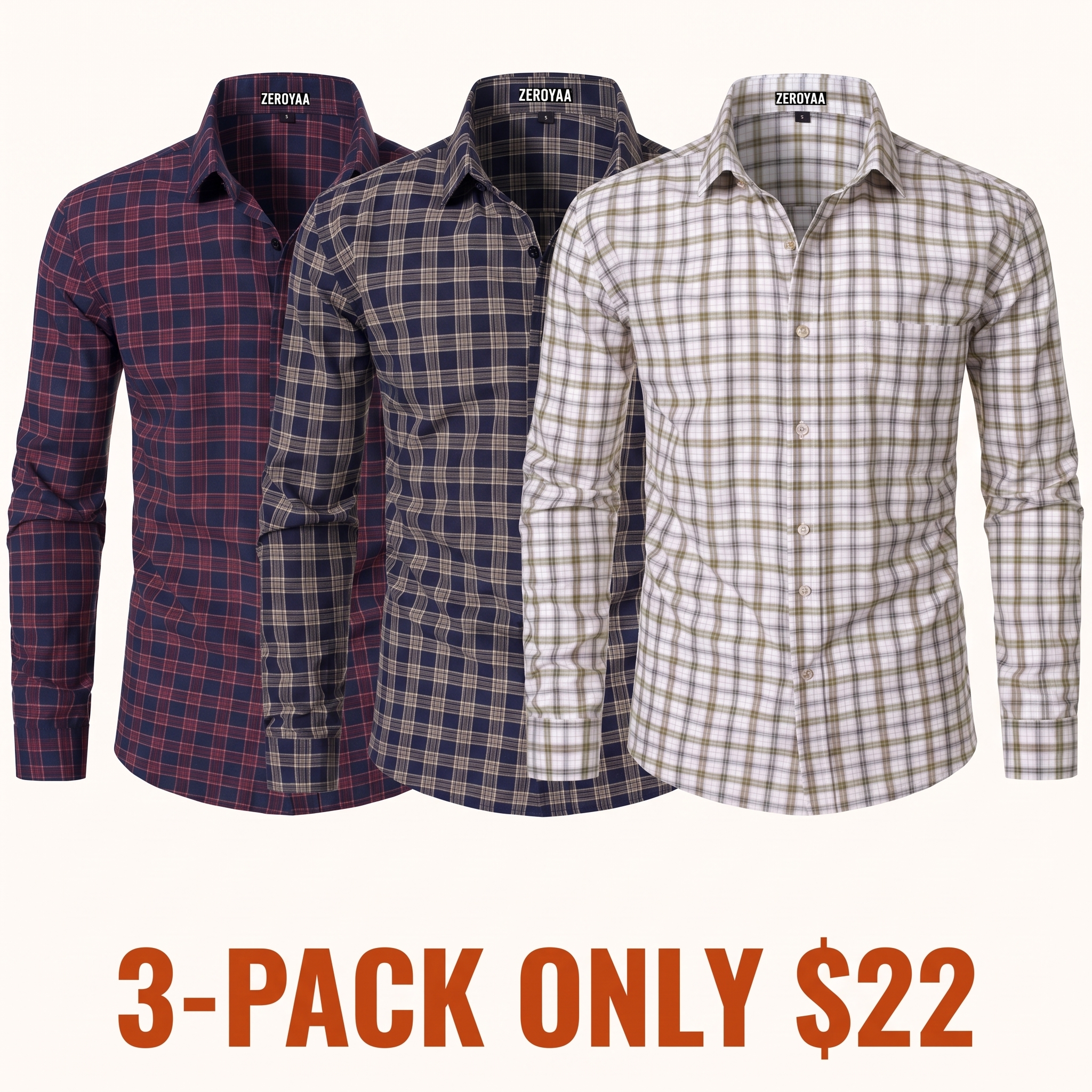 Men's Long-Sleeve Plaid Dress Shirt – Slim-Fit Button-Down