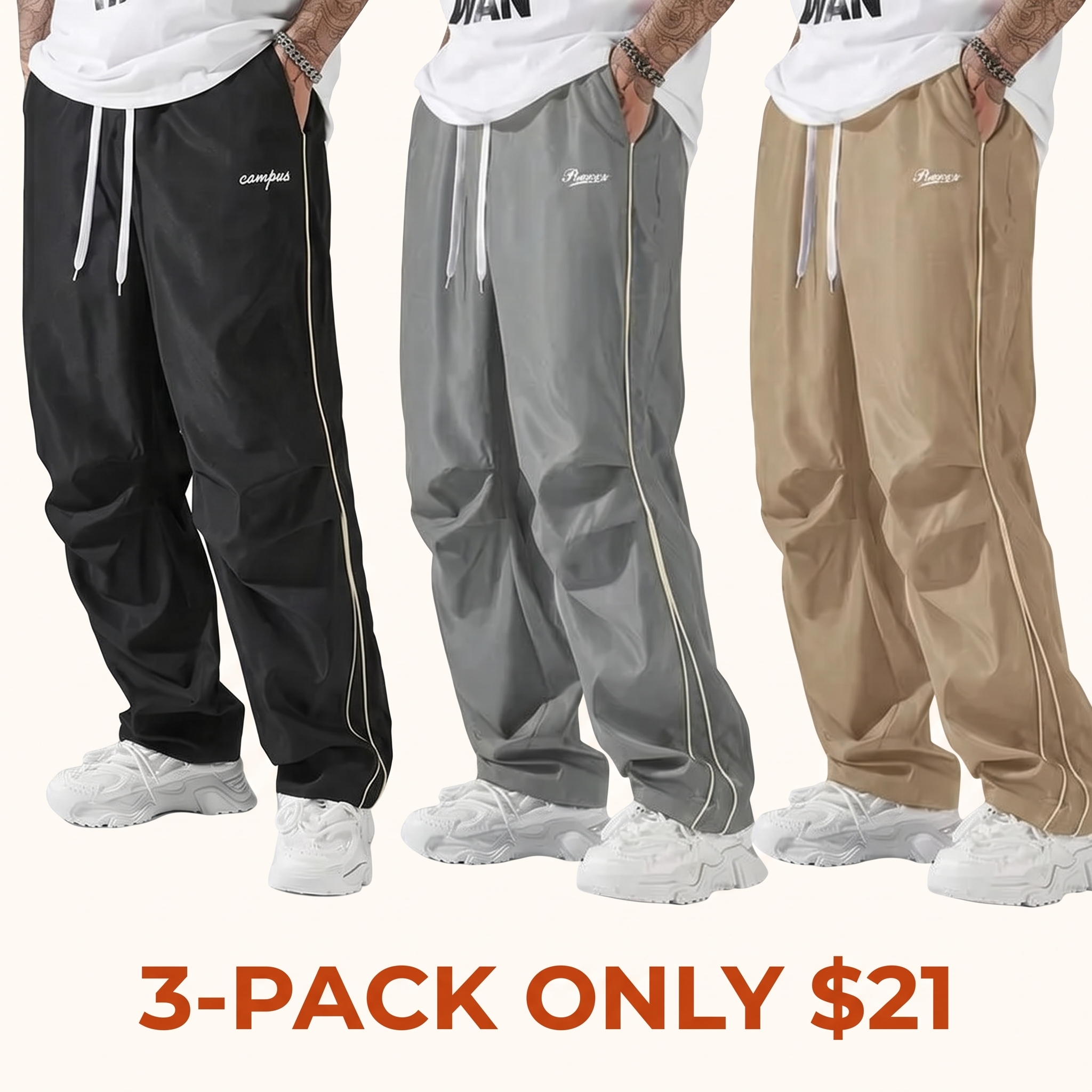 Men's 100% Polyester Loose-Fit Athletic Pants