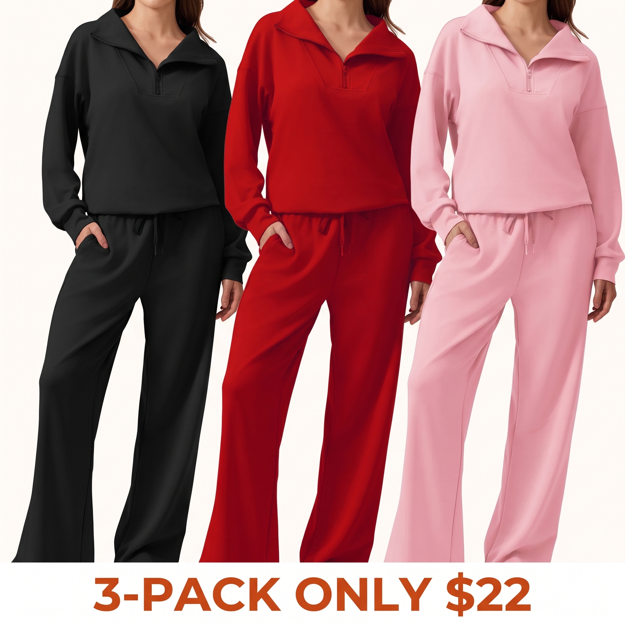 Women's two-piece sportswear set (includes long-sleeve half-zip sweatshirt and athletic pants)