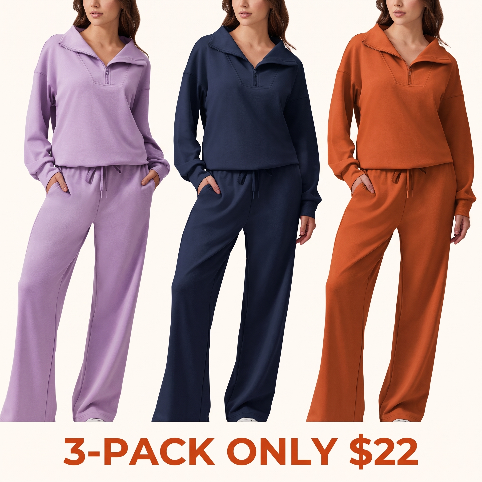 Women's two-piece sportswear set (includes long-sleeve half-zip sweatshirt and athletic pants)