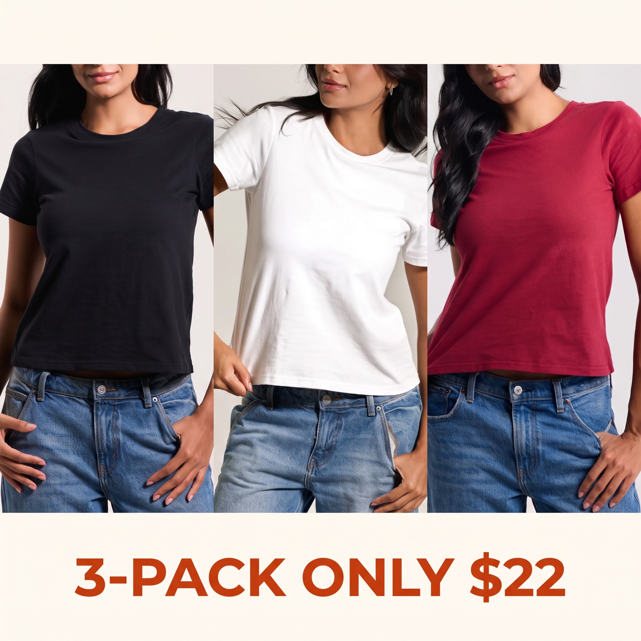 Women's Full-Length Pure Cotton T-Shirt — 100% Pure Cotton
