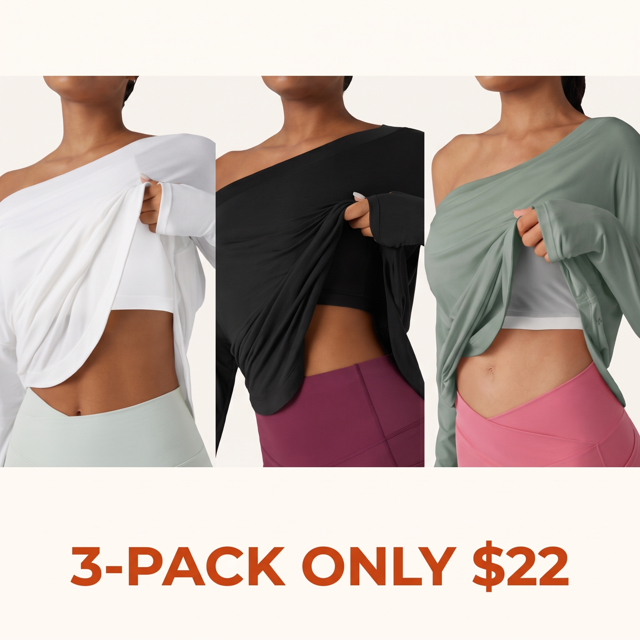 Women's One-Shoulder Long-Sleeve Yoga Sports Top — Built-in Bra