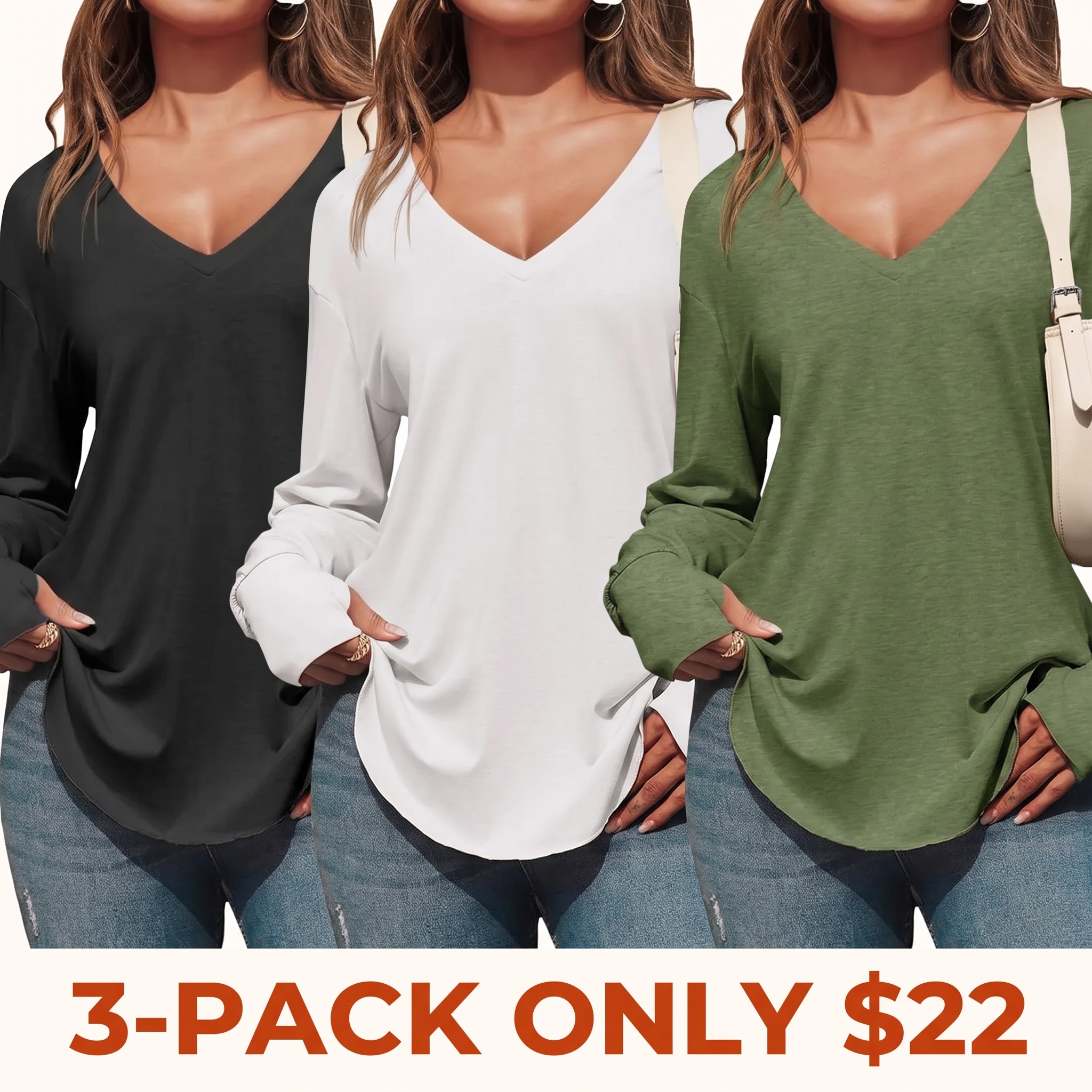 Women's deep V-neck long top