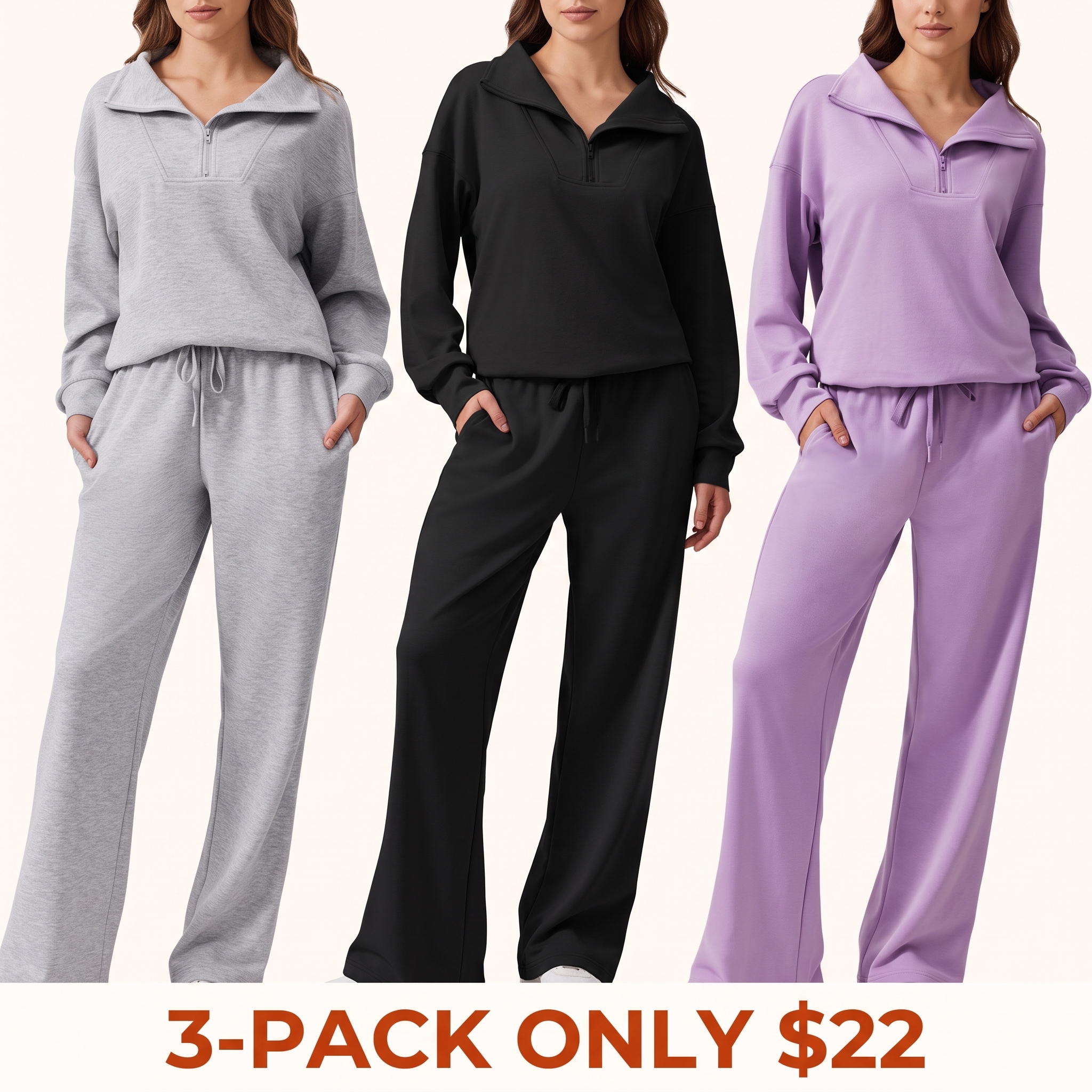 Women's two-piece sportswear set (includes long-sleeve half-zip sweatshirt and athletic pants)