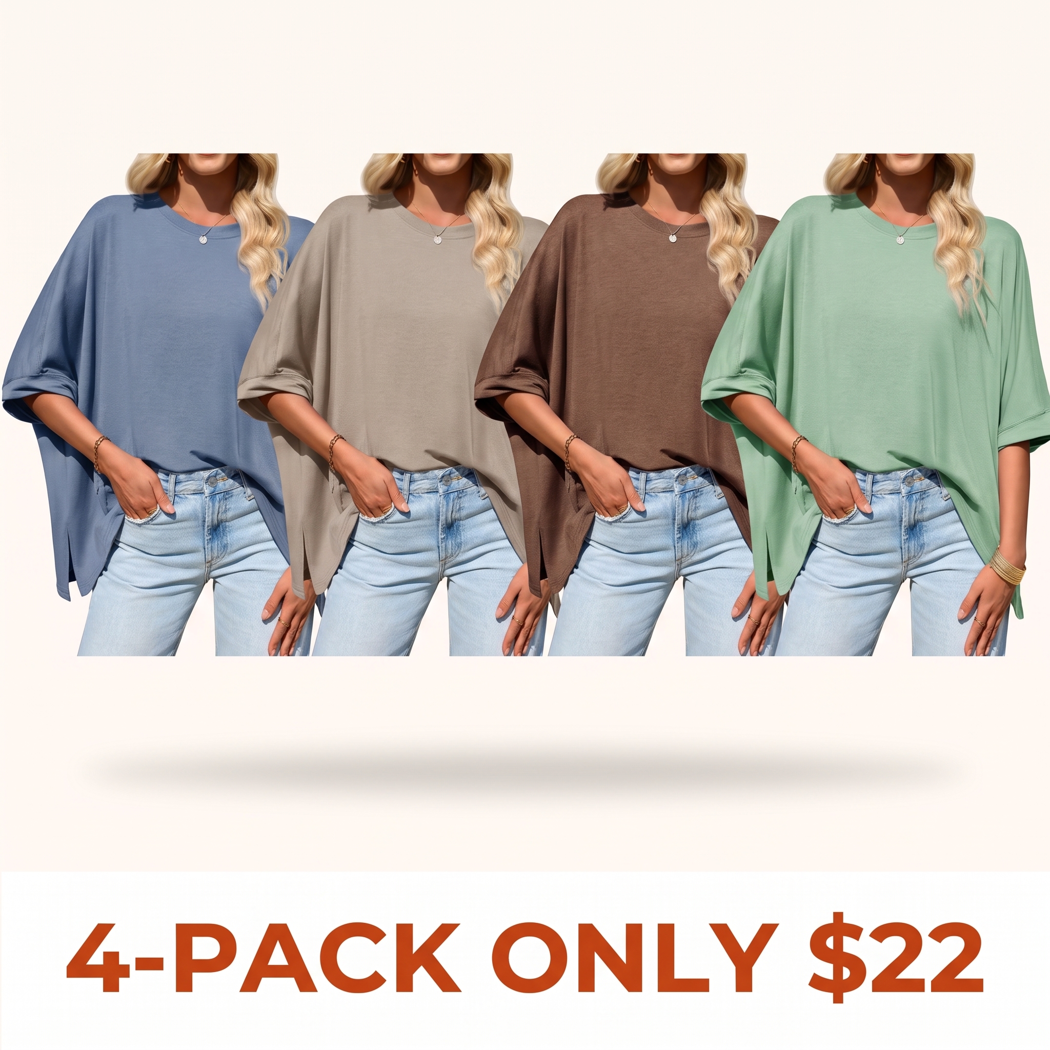 Women's Loose-Fit T-Shirt with Batwing Sleeves