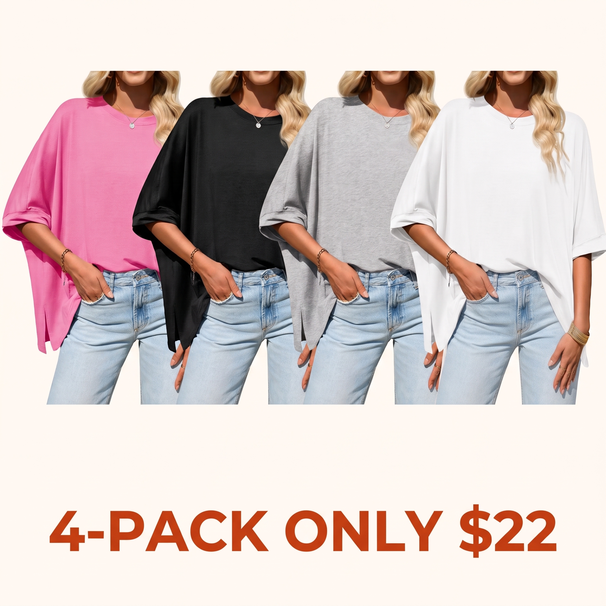 Women's Loose-Fit T-Shirt with Batwing Sleeves