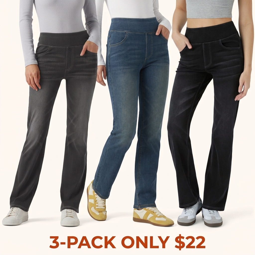 High-waisted, washed, casual slight-flare jeans with pockets
