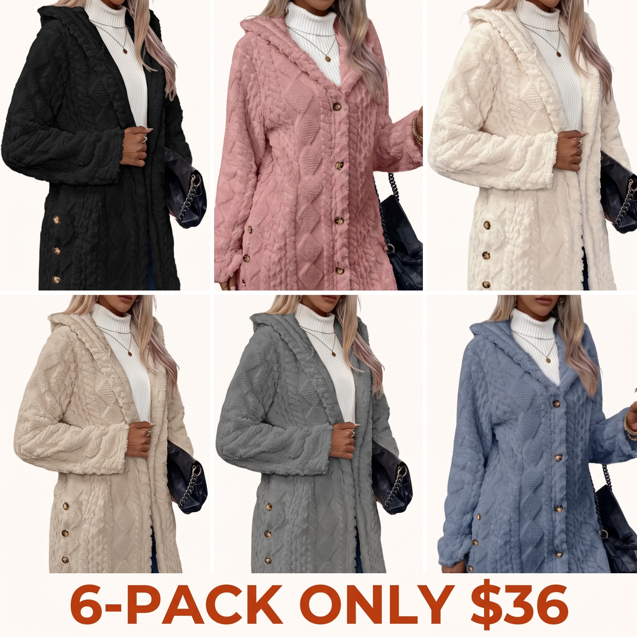 Women's Spring Fashion Jacquard Long-Sleeve Hooded Cardigan
