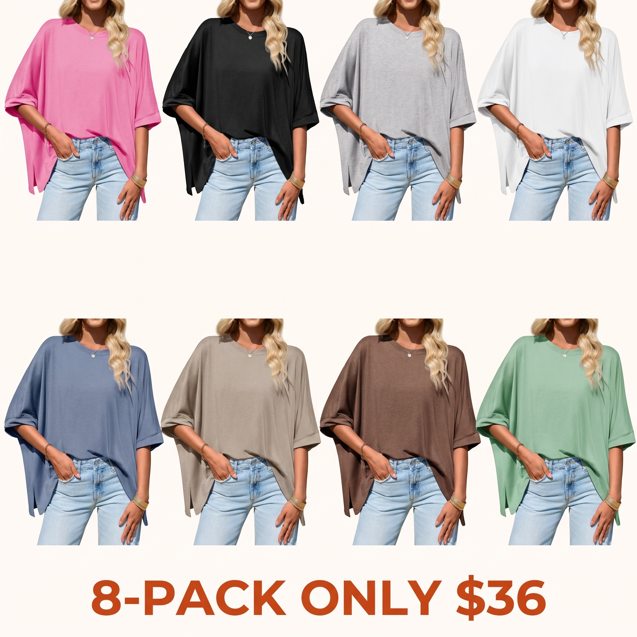 Women's Loose-Fit T-Shirt with Batwing Sleeves