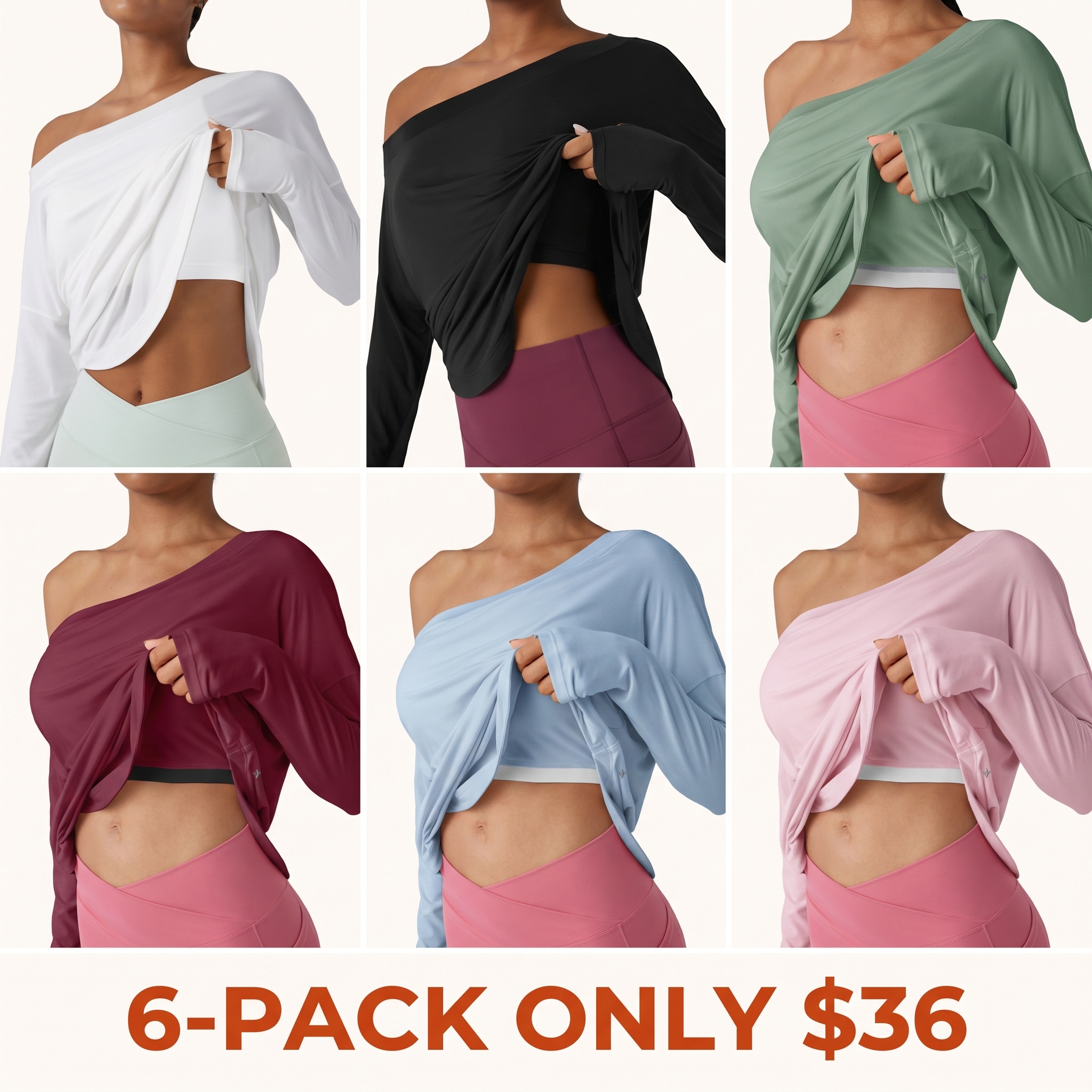 Women's One-Shoulder Long-Sleeve Yoga Sports Top — Built-in Bra