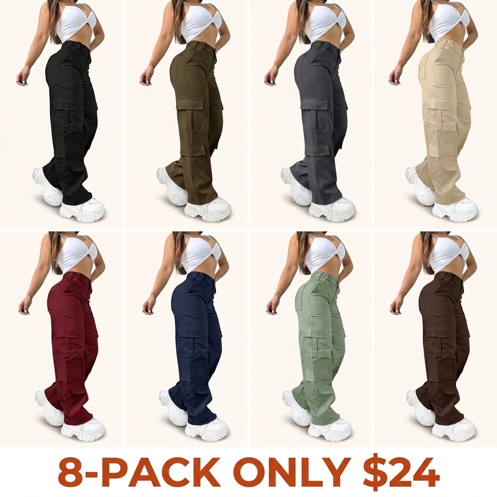 Women's cargo pants, straight-leg multi-pocket casual trousers