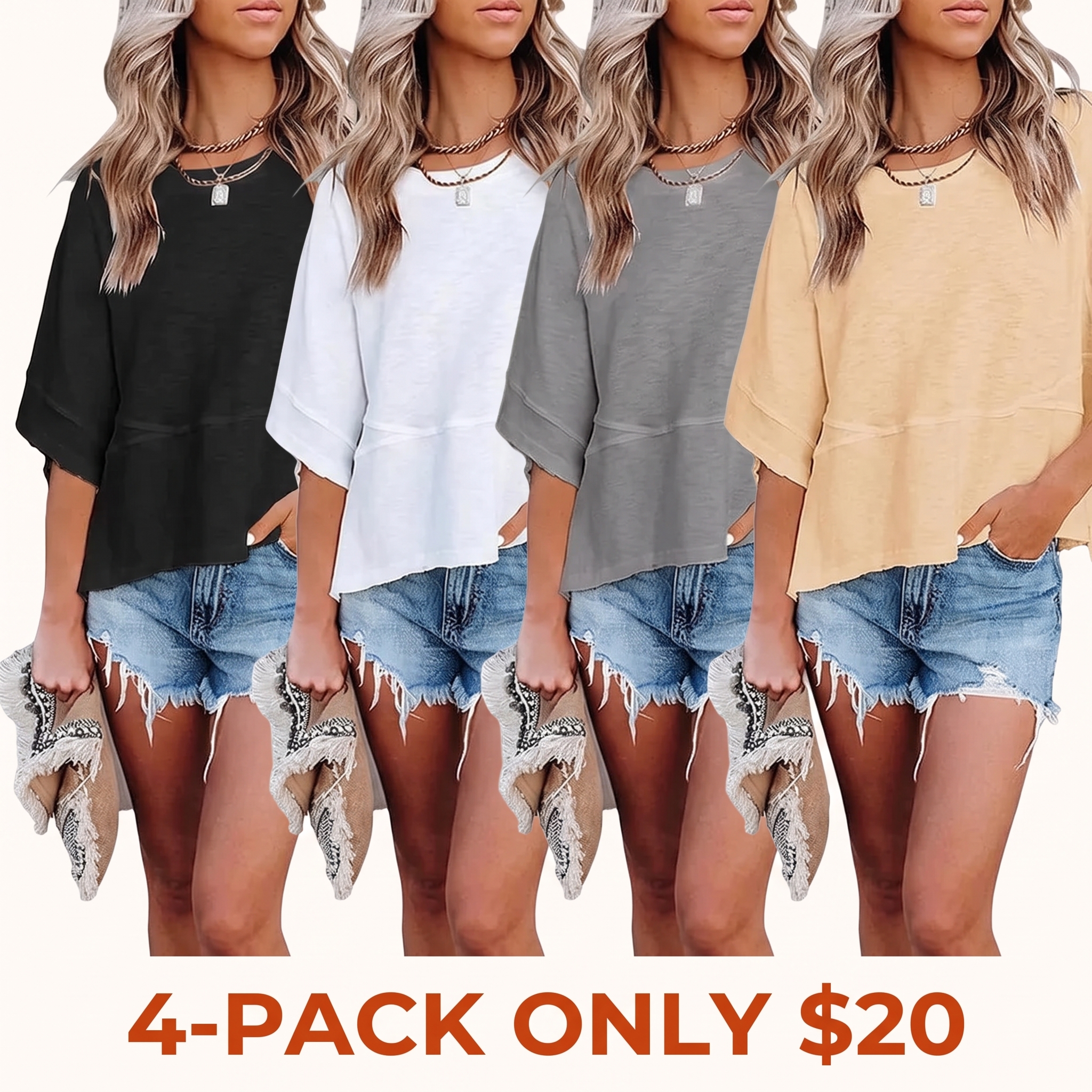 Panel Solid Color Flared Sleeve T-Shirt
