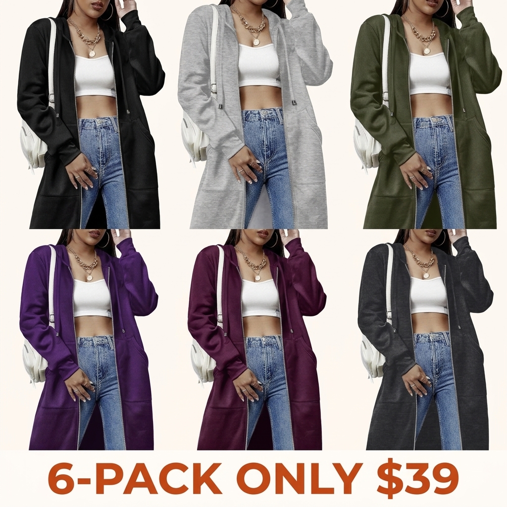 Women's Casual Long-Length Zip-Up Fleece Hoodie/Jacket