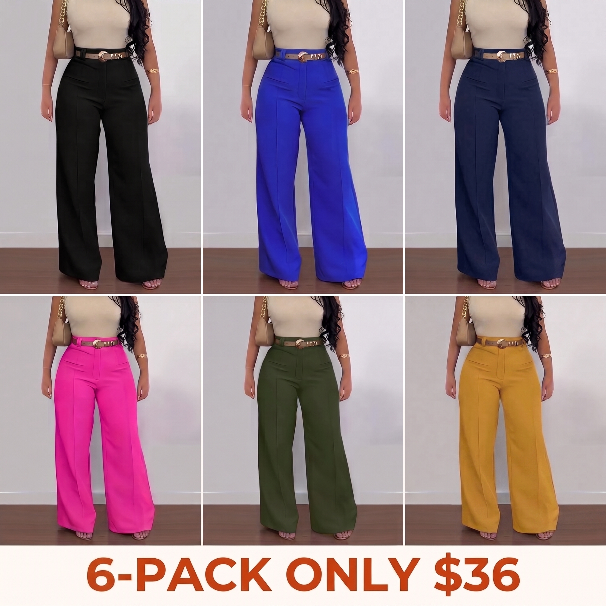 Women's Solid-Color Wide-Leg Stretch Knit Pants with Pockets