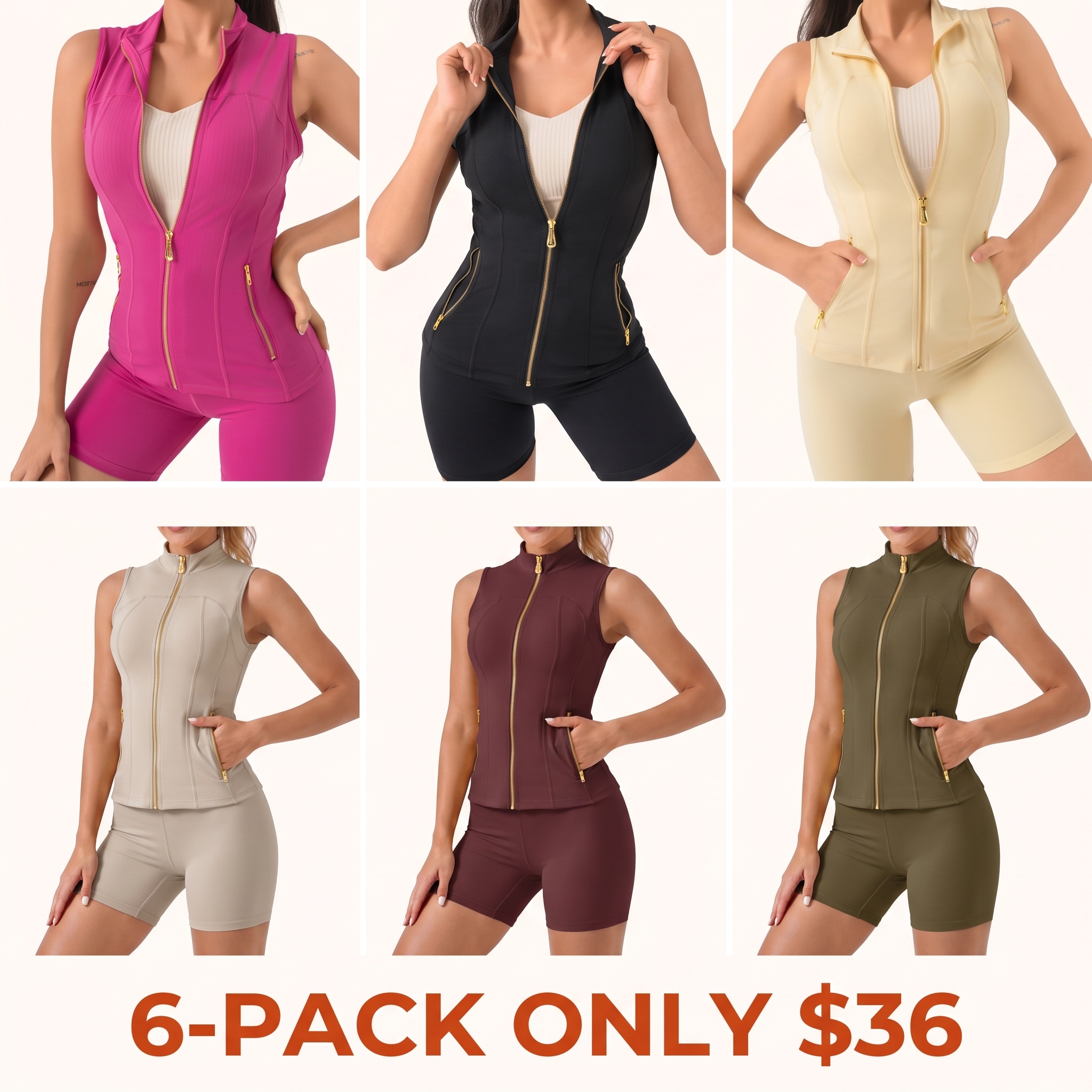 Women's Minimalist Gold-Zip Vest and Slim-Fit Knee-Length Shorts Two-Piece Set