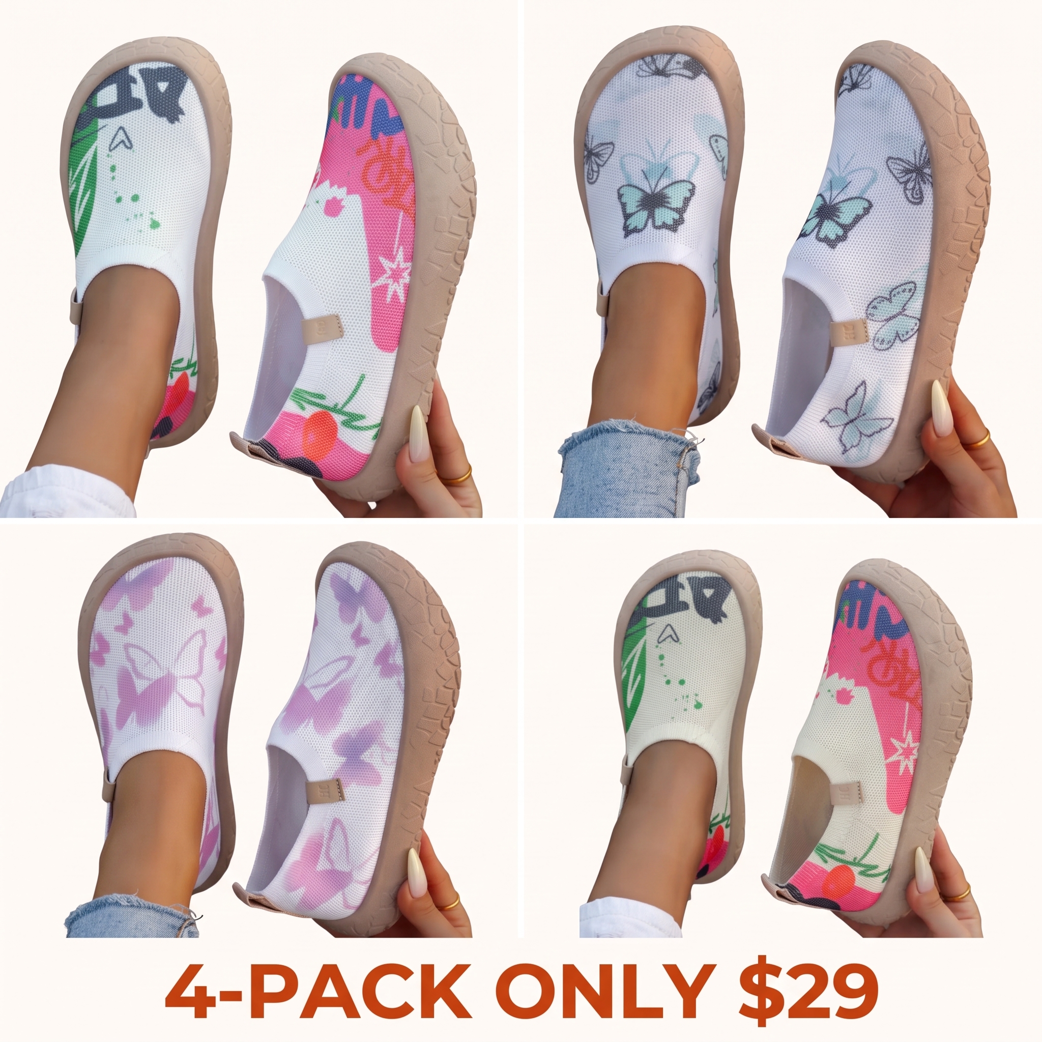 Women's Breathable Fly-Knit Slip-On Casual Shoes with Rubber Soles