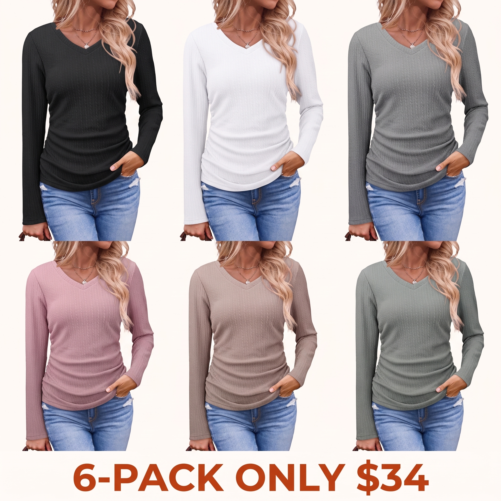 Women's Casual V-Neck Long-Sleeve Top