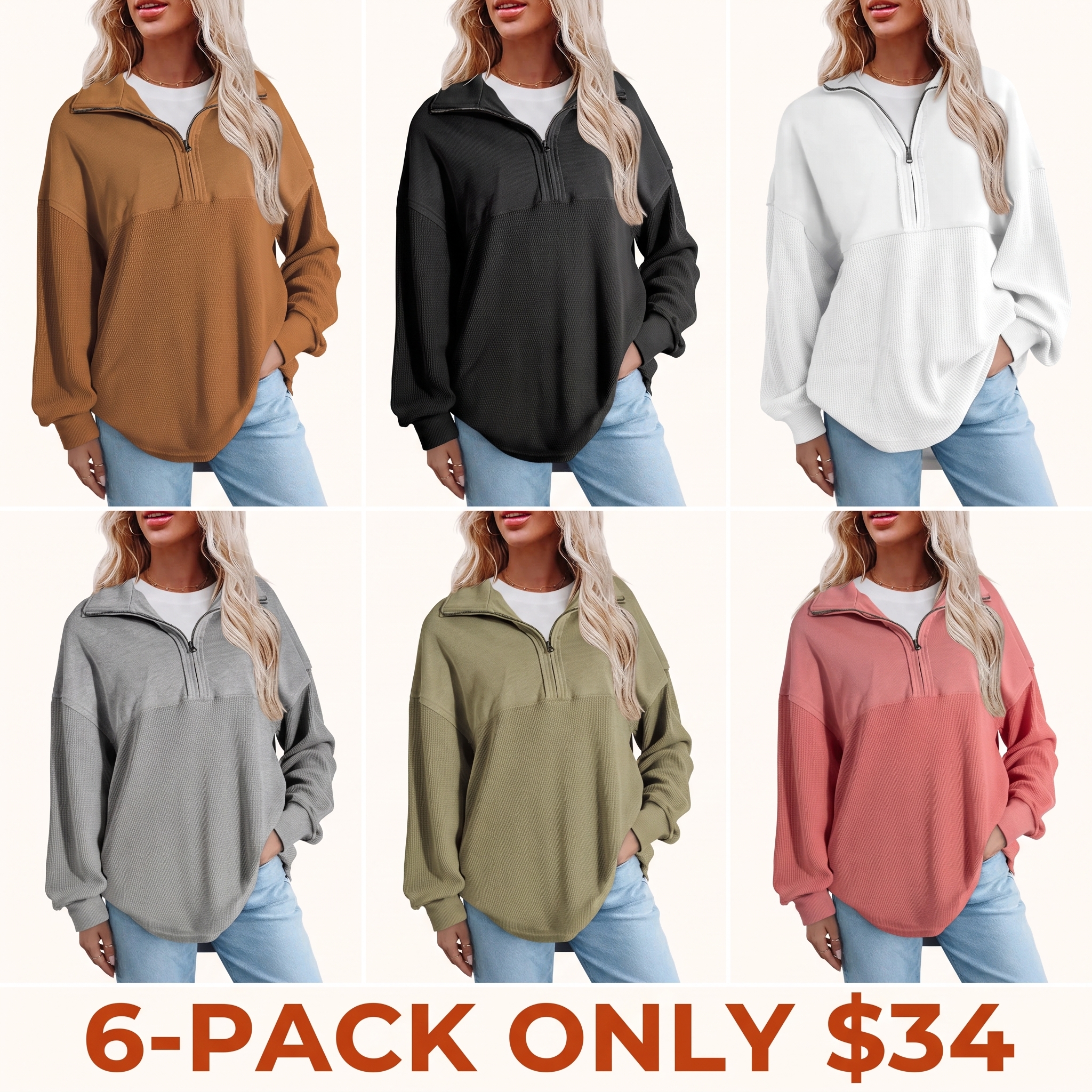 Women's Half-Zip Waffle Knit Top