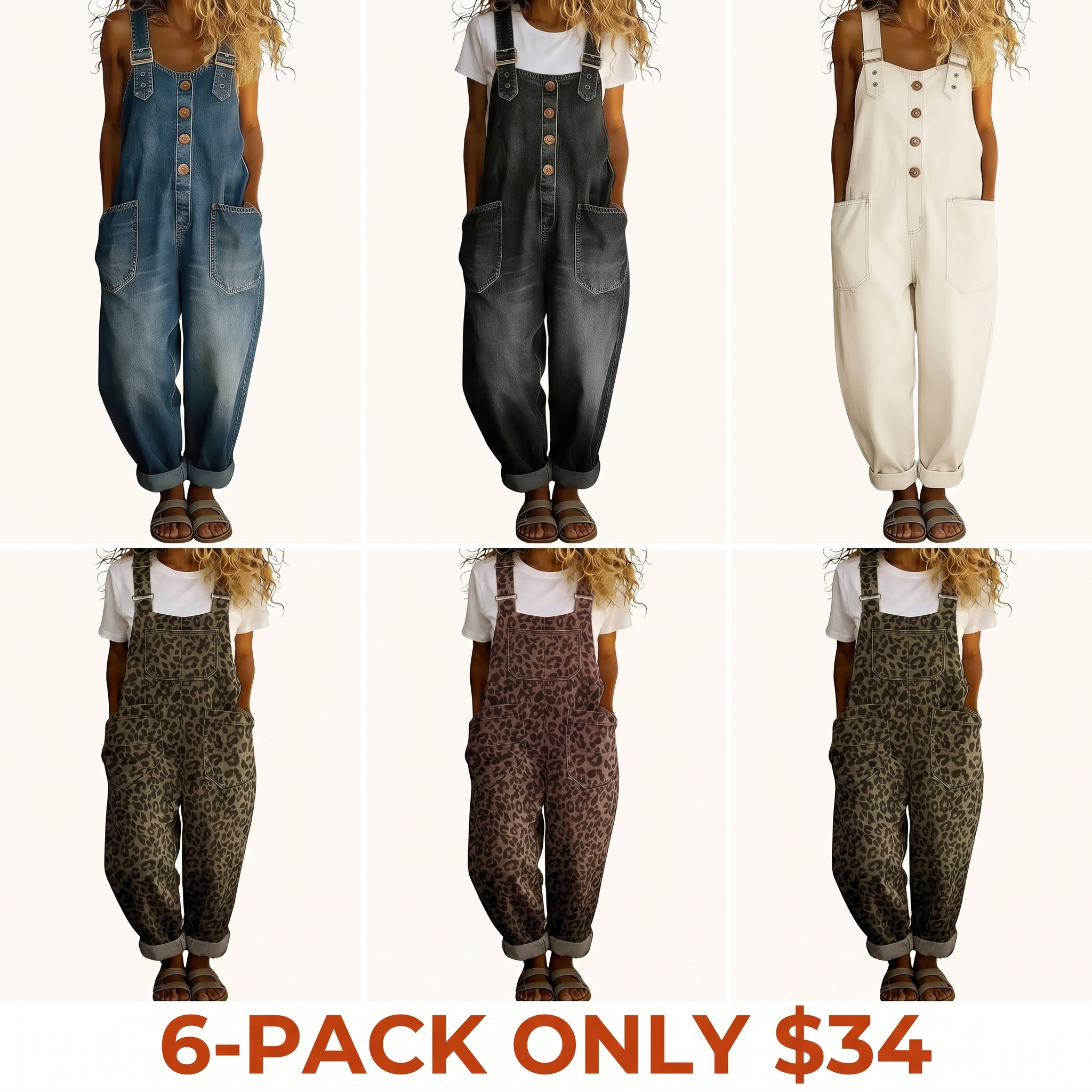 Vintage-style loose wide-leg denim overalls