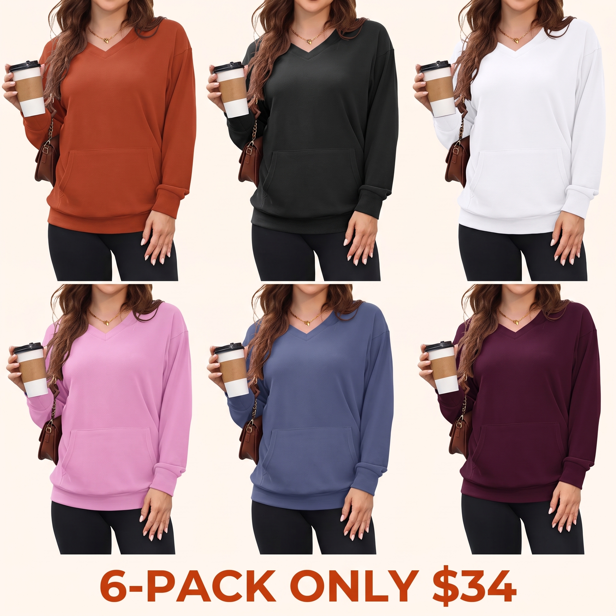 Women's V-neck sweatshirt (hood-free)