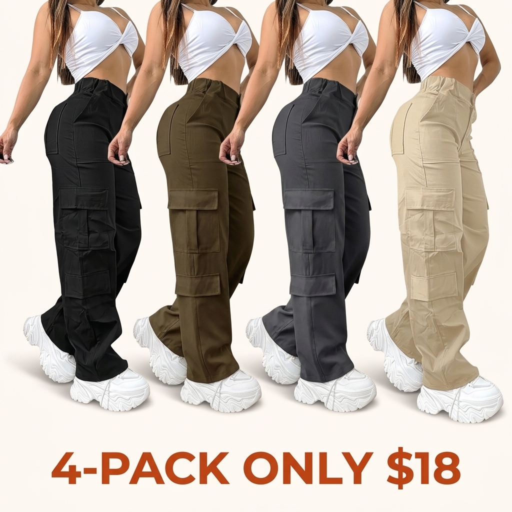 Women's cargo pants, straight-leg multi-pocket casual trousers