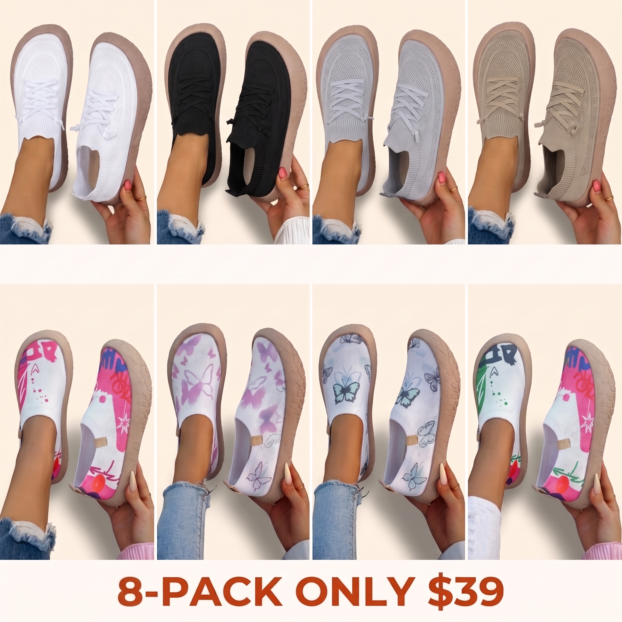 Women's Breathable Fly-Knit Slip-On Casual Shoes with Rubber Soles
