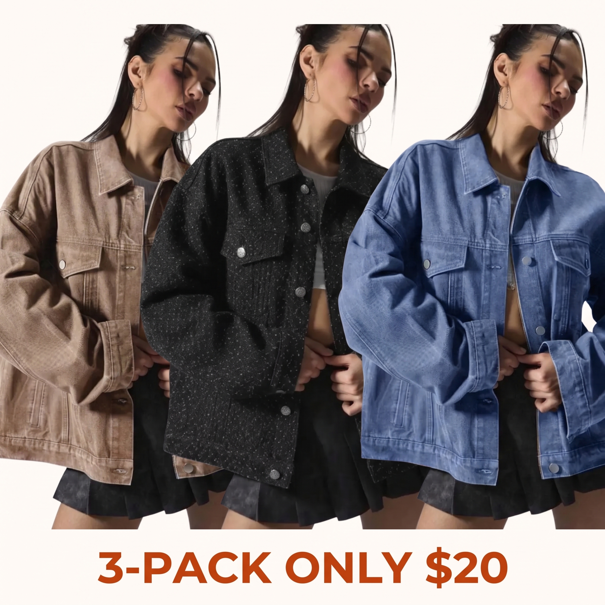 Women's Solid-Color Button-Front Slim-Fit Denim Jacket with Drop Shoulders