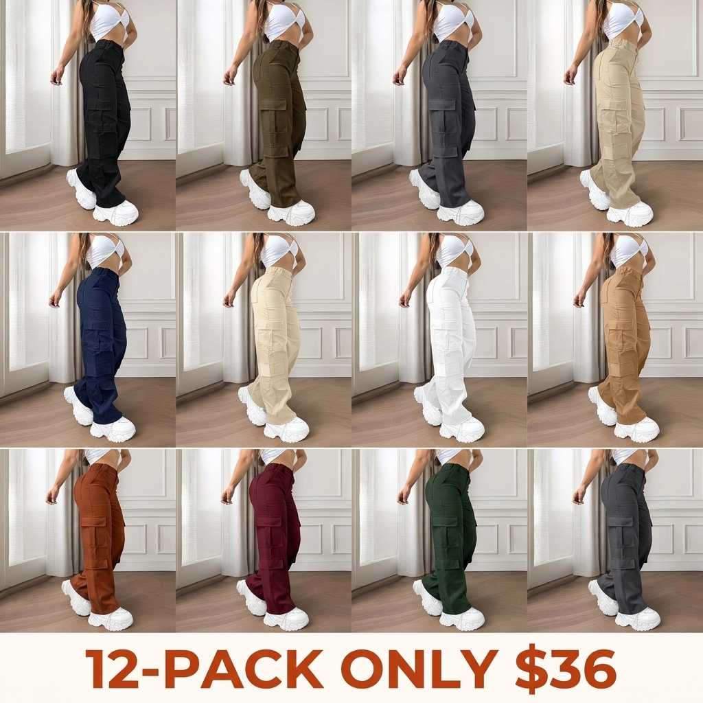 Women's cargo pants, straight-leg multi-pocket casual trousers