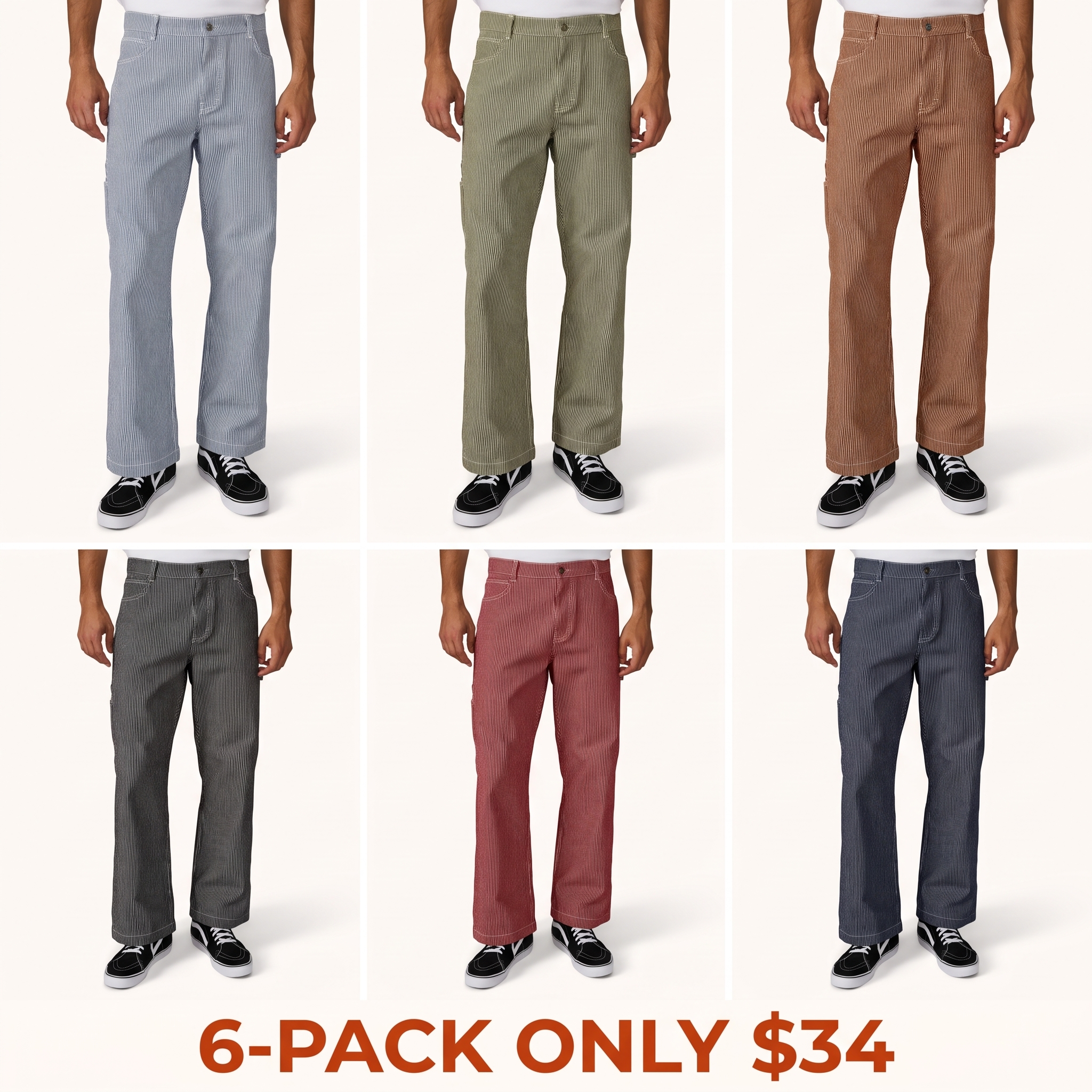 Hickory Loose Straight Carpenter Pants, 100% Cotton Loose Fit, Workwear Style