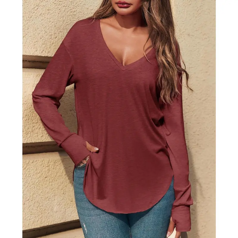 Women's deep V-neck long top