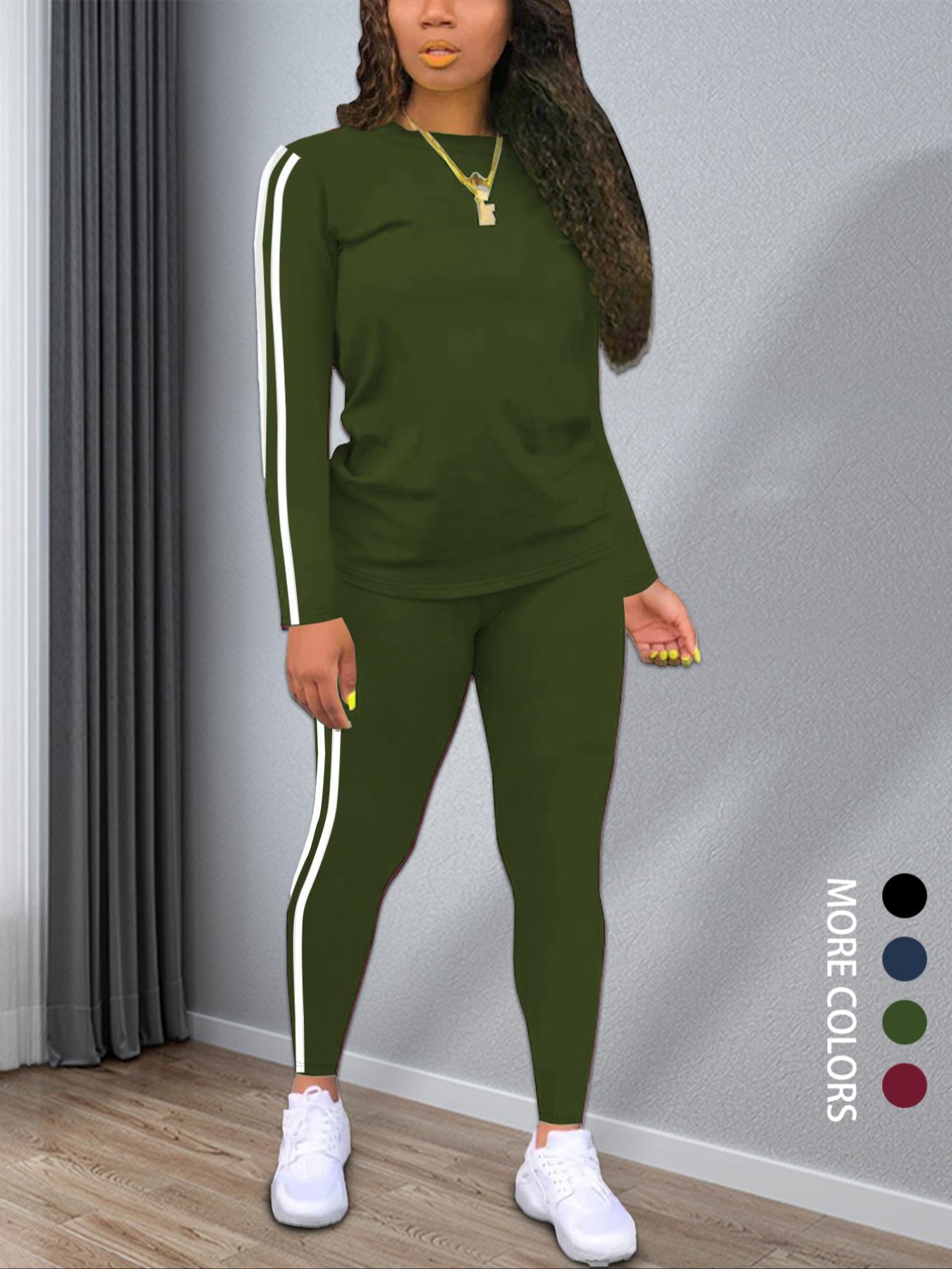 Women's Striped Print Fitted Long Sleeve Knitted Top & Pants Two-piece Set, Casual Style Set Cozy Round Neck Top & Trousers for Daily Outdoor Wear, Ladies Clothes for Spring, Everyday Womenswear Sweater Pant Set Outfit Women's Striped Print Fitted Long Sleeve Knitted Top & Pants Two-piece Set, Casual Style Set Cozy Round Neck Top & Trousers for Daily Outdoor Wear, Ladies Clothes for Spring, Everyday Womenswear Sweater Pant Set Outfit