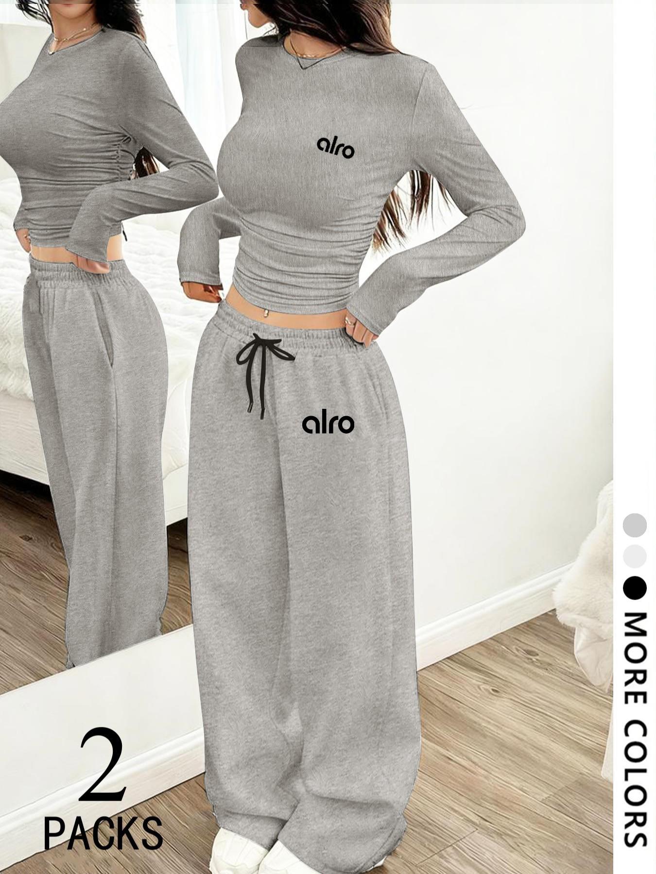 Women's Two-Piece Set, European Style Round Neck Long Sleeve Top, Straight Leg Pants, Comfortable Fabric, Perfect for Daily Wear, Travel, Shopping, Sleep