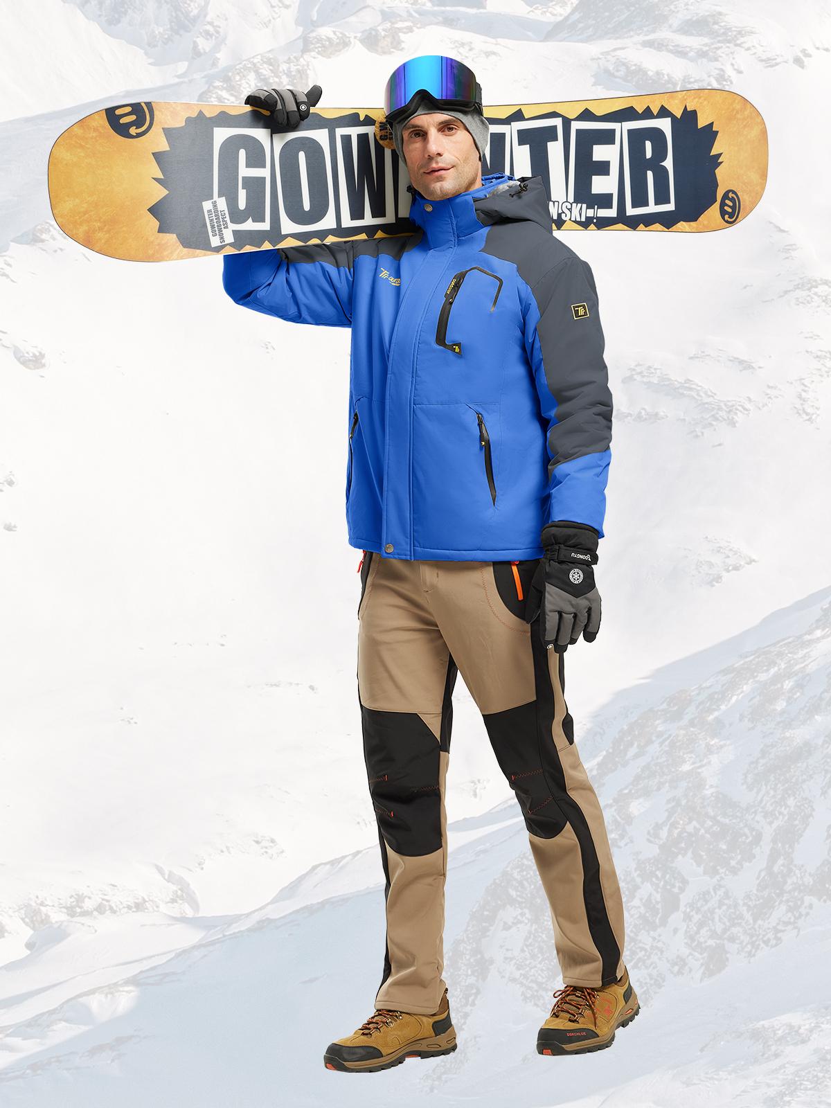 【Creator's Pick】GOPUNE Men's Ski Snow Jacket Waterproof Insulated Fleece Outdoor Mountain Hooded Winter Coat Sporty Breathable Outerwear  big tall men clothing Size up to XXXXL #Christmas gift #RED GREEN