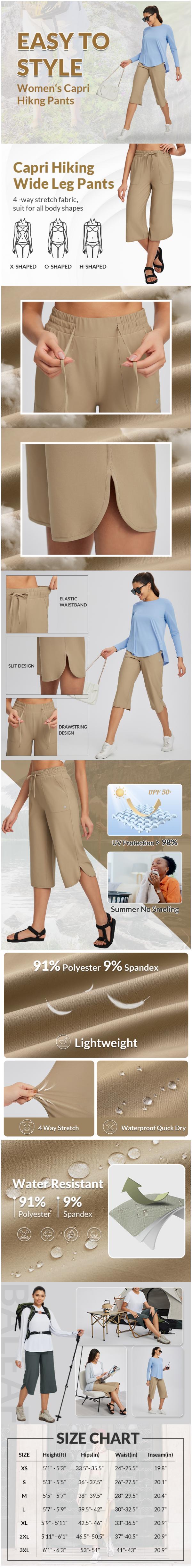 BALEAF Women's 20" Wide Leg Capri Pants High Waisted Tummy Control Casual Lounge Pants with Deep Pockets Quick Dry Lightweight Breathable UPF 50+ Sun Protection for Travel Teacher Everyday Walking Vacation Commuting Outdoor Summer Active Wear
