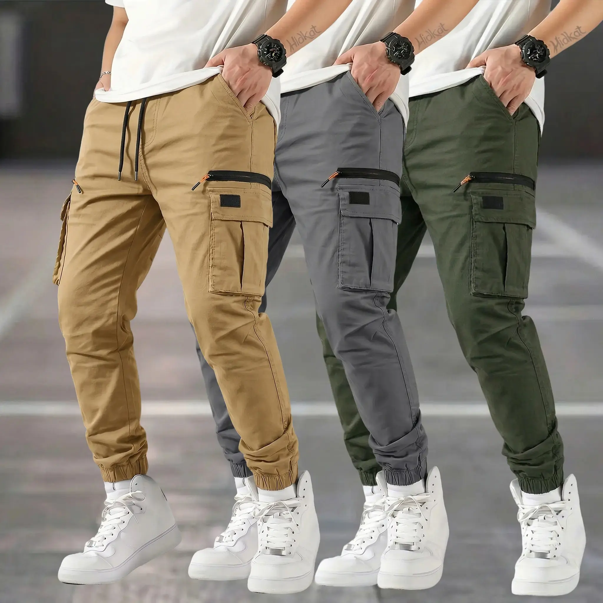 Men&rsquo;s outdoor cargo pants, 3-pack &mdash; American casual straight-leg tapered harem long pants, tactical work pants for all-season commuting &mdash; a great holiday gift choice, featuring zippered large pockets; an essential for everyday outdoor enthusiasts, Menswea