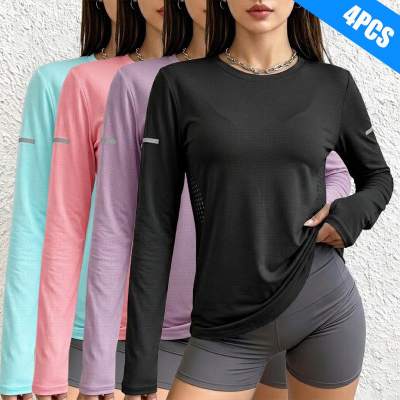 Set of 4 women&rsquo;s long-sleeve shirts &mdash; very casual wear, outdoor sports tops, suitable for hiking, leisure, and office wear