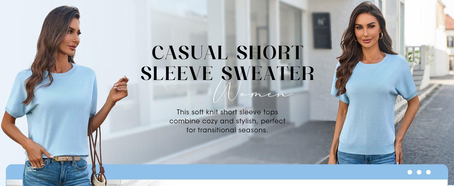 Imily Bela Womens Short Sleeve Sweater Casual Basic Crew Neck Loose Knit Pullover Tops Summer Lightweight Blouses Imily Bela Womens Short Sleeve Sweater Casual Basic Crew Neck Loose Knit Pullover Tops Summer Lightweight Blouses