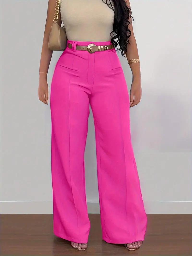 Women's Solid-Color Wide-Leg Stretch Knit Pants with Pockets