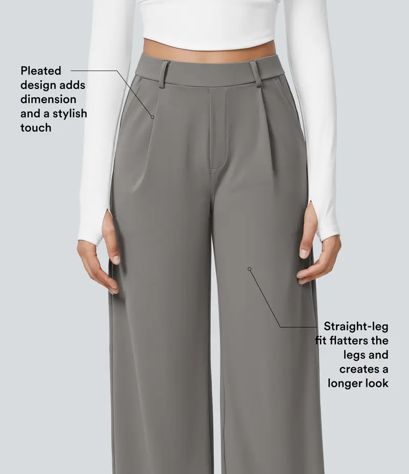 High-waisted straight-leg work trousers with pockets