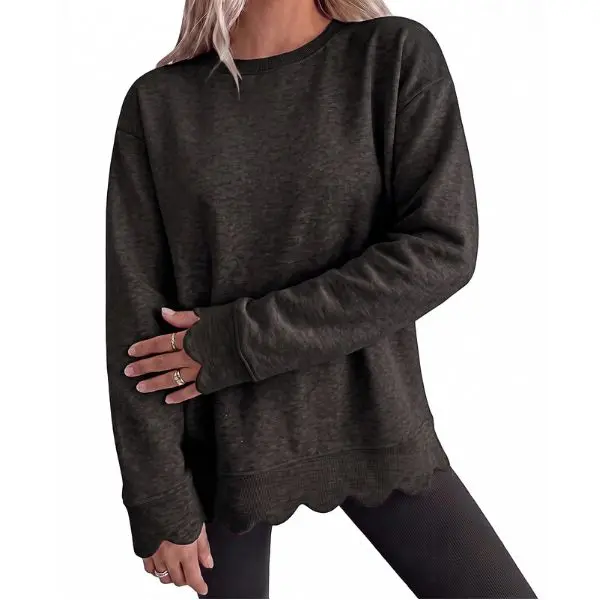Fisoew Women's Heather Crew Neck Oversized Sweatshirt, Wavy Scallop Hem & Cuff Long Sleeve Loose Casual Fall Layering Pullover Top Fisoew Women's Heather Crew Neck Oversized Sweatshirt, Wavy Scallop Hem & Cuff Long Sleeve Loose Casual Fall Layering Pullover Top