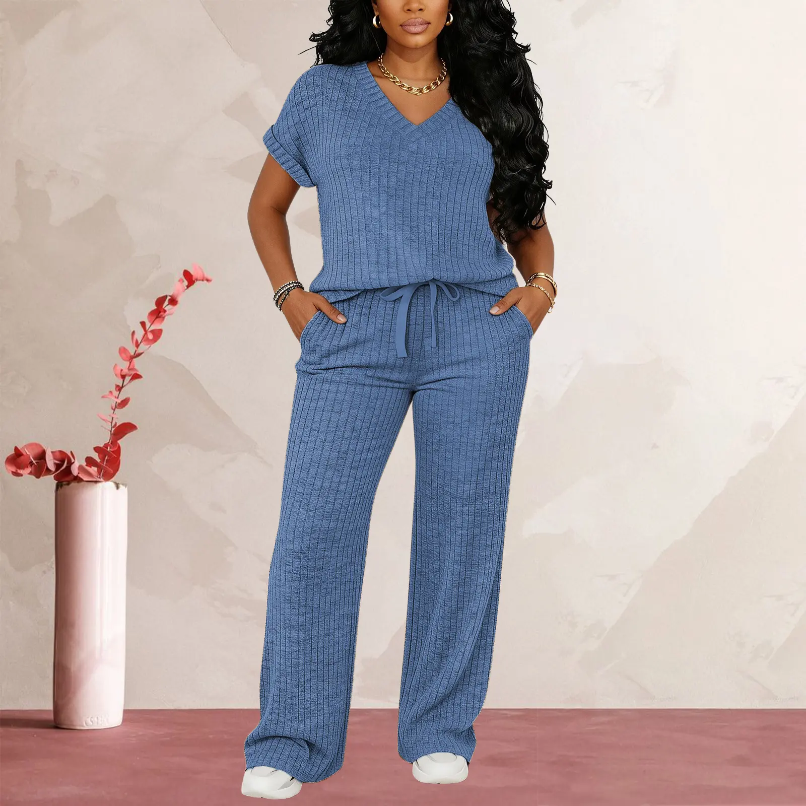 Women's Ultra-Soft Brushed Rib-Knit Loungewear Set